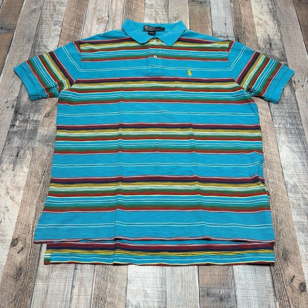 VTG Polo Ralph Lauren Polo Shirt Mens Large Multicolor Striped Preppy Y2K 90s